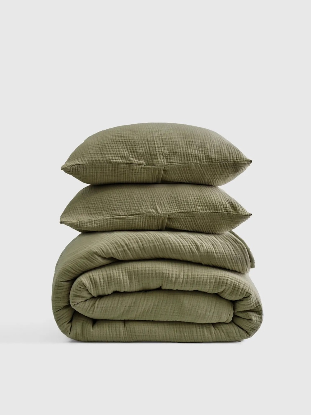 QUINCE Organic Cotton Gauze Dream Quilt Set King/Cal King Olive 0905